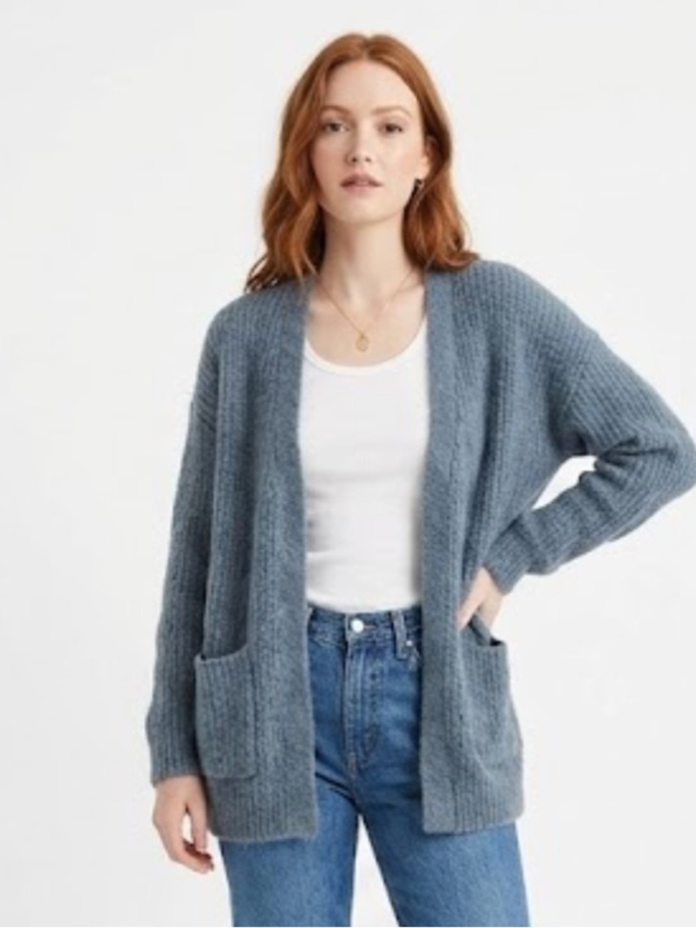 Nina Kendosa Slouchy Cardigan Sweater in Dusty Blue - Size Medium